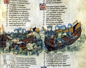 Et søslag. 13. århundredes miniature af Unknown artist