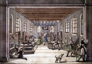 Et trykkeri i begyndelsen af 1700-tallet. af Unknown artist