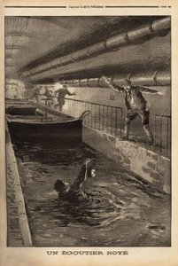 En segutter fra Paris druknes ved at rense en fanagtig afledning. Indgravering i "" Le petit journal"" 15/9/1899. Selva samling. af Unknown artist