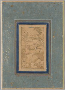 En kvinde forveksler en ko med Dødens Engel, fra et lys fra Canopus (Anwar-i Suhaili) fra Kashifi (iransk, d. 1504) af Unknown artist