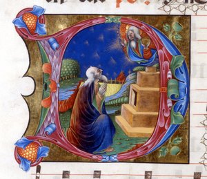 Abraham er inviteret af Herren til at forlade sit land. Miniature fra et 1400-tals kor ("civitatis" af Saint Augustine). af Unknown artist