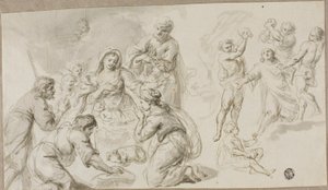 Tilbedelse af hyrderne; Stening af Sankt Stefan af Unknown artist