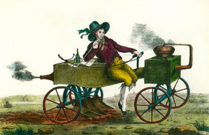 Landbrug: pløjescene med dampmaskine i 1834. Anonym stik fra 1834. Privat samling af Unknown artist