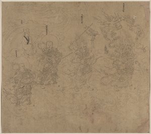 Album med daoistiske og buddhistiske temaer: Procession of Daoist Deities: Leaf 11 af Unknown artist