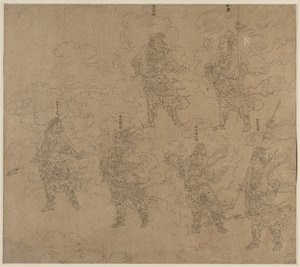 Album med daoistiske og buddhistiske temaer: Procession of Daoist Deities: Leaf 14 af Unknown artist