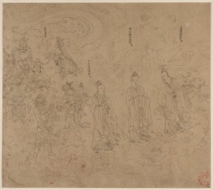Album med daoistiske og buddhistiske temaer: Procession of Daoist Deities: Leaf 20 af Unknown artist