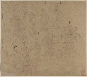 Album med daoistiske og buddhistiske temaer: Procession of Daoist Deities: Leaf 21 af Unknown artist