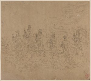 Album med daoistiske og buddhistiske temaer: Procession of Daoist Deities: Leaf 23 af Unknown artist