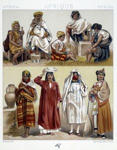 Algeriet og Tunesien, populære kostumer - i "" Le costume historique"" af Racinet af Unknown artist