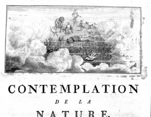 Allegorische Darstellung der Evolution des Menschen von Mineralien, über Pflanzen- und Tierarten. Charles Bonnet, Betrachtung der Natur, Neuchatel