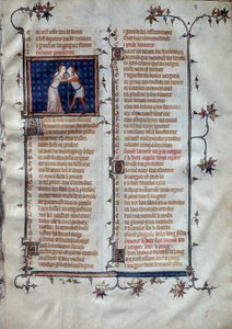 Allegory of Youth Miniature in "" Roman de la rose"" af Jean de Meun, Jean de Meung eller Jean Chopinel, Jean Clopinel (v.1240-1305), ca. 1370. Paris, Bibliotheque Sainte Genevieve af Unknown artist