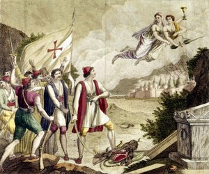 Allegori om genopvågningen af den nationalistiske følelse af Grækenland under osmannisk dominans, som førte til den græske uafhængighedskrig (1821-1830) eller den græske revolution. af Unknown artist