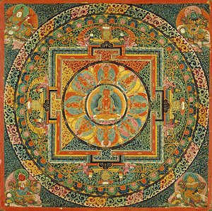 Alterbord med mandala af Amitayus, det uendelige livs Buddha af Unknown artist