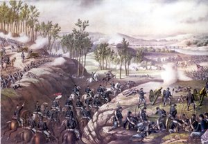 Amerikansk borgerkrig (1861 - 1865): Battle of Resaca (Georgia) 13. -15. Maj 1864. Gravering af det 19. århundrede. af Unknown artist