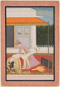 Et amorøst par, sandsynligvis Raja Mahendra Pal af Basohli (f. 1806-13) med en yndlingsdronning af Unknown artist