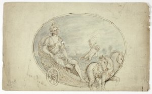 Aurora i sin vogn (recto); tre mandlige portrætbuster (verso) af Unknown artist