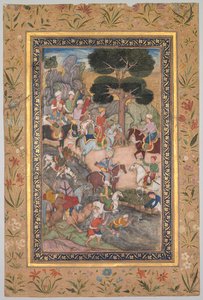 Babur møde med sultan Ali Mirza ved Kohik-floden, fra en Babur-nama (Baburs erindringer) af Unknown artist
