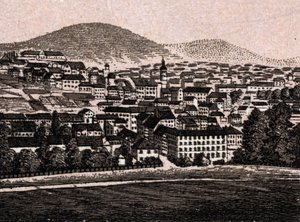Baden Baden (Baden-Baden), Tyskland: udsigt over byen (generel udsigt). i "" Verden illustrerer 168 visninger"" Udateret (slutningen af 1800-tallet) af Unknown artist