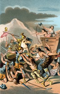 Slaget ved Aix: Invasion af Cimbres og germanere fra 110 til 102 f.Kr. Teutonerne blev besejret af Caius Marius, den kloge, romerske konsul. af Unknown artist