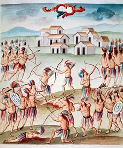 Kampscene, baghold i Acolman, Mexico (Watercolou, ca. 1770-1780) af Unknown artist