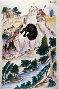 Bjørnejagt, fra bogen "Trujillo of Peru" eller "Codex Martinez Companion", af Balthazar Martinez Companion og Bujanda, biskop af Trujillo (1782-1785) af Unknown artist