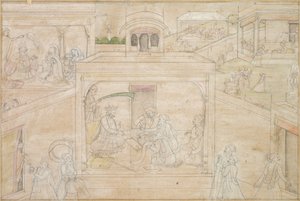 Bhimas konsultation med astrologen: Scene fra Nala-Damayanti-tegningerne af Unknown artist