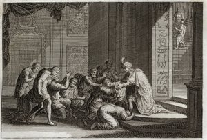 Bible of Royaumont, Det Gamle Testamente: Josef genkendes af sine brødre. Illustration fra 1811. af Unknown artist