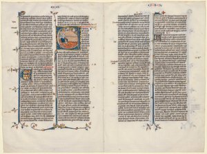 Bifolium fra en bibel: Indledende E[t factum est] med Ezekiel af Unknown artist