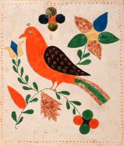 Fugl vender mod venstre på blomstrende kvist af Unknown artist