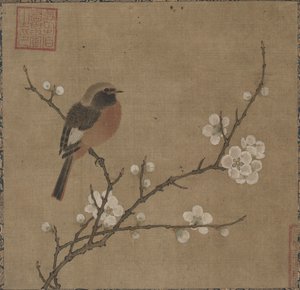 Fugl på en blomstrende gren af Unknown artist