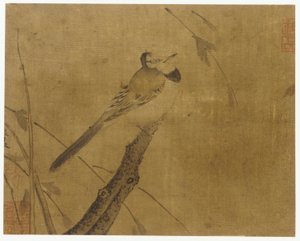 Fugl på en bladløs gren af Unknown artist