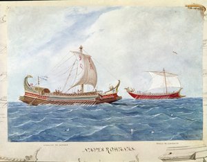 Bireme-typegalleri under den romerske republik (Akvarel af Unknown artist