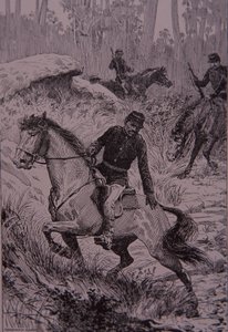 Sorte sporere, der forfølger bushrangere i Australien (gravering) af Unknown artist