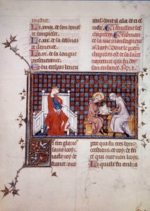 Blanche de Castille, dronning af Frankrig (1188-1252), leder uddannelsen af sin søn Louis IX (1214-1270) (Saint Louis Miniature fra et manuskript "Life and Miracles of Saint Louis" af William af Saint Pathus. 1320. Paris , B.N. af Unknown artist