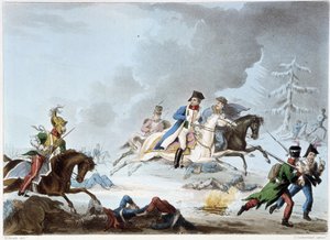 Bonaparte i slaget ved Krasnoi - i "" Napoleonskrigene"" af Sutherland, Dubourg, London af Unknown artist