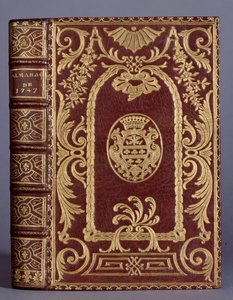 Bogomslag, indbinding med ornamenter varierer til våben fra cotte-familien af en almanak fra 1747. Paris, Dekorativ kunst af Unknown artist