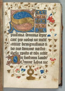 Timebog (Brug af Metz): Fol. 27r, dekorerede initialer af Unknown artist