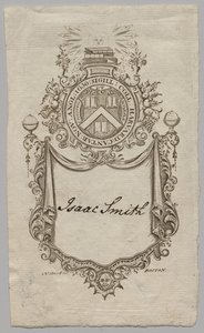 Bogplade: Våbenskjold med Isaac Smith påskrevet af Unknown artist