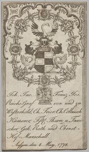 Bogplade: Johan. Jac. Franz-Joseph, Reichs-Graf von Westerhold af Unknown artist