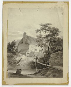 Dreng på broen uden for et sommerhus af Unknown artist