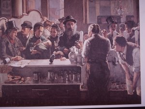 Britisk pub, der serverer drinks (farve litho) af Unknown artist