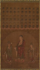 Buddha Amitābha med to tilstedeværende Bodhisattvaer af Unknown artist