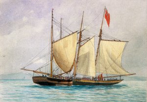 Kaptajn H Wolman med HM 80th Foot erobrer den berygtede piratskonnert Hanna Mercury Isld 26. oktober 1843 af Unknown artist