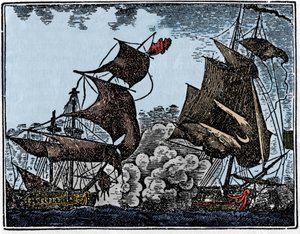 Kaptajn Thy angreb en Indien-galeon (kollision). af Unknown artist
