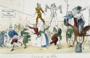 Carnival of Paris, boulevard des Italians - 1700-tals gravering, Carnavalet. af Unknown artist