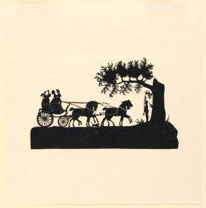 Vogn og heste i silhuet af Unknown artist
