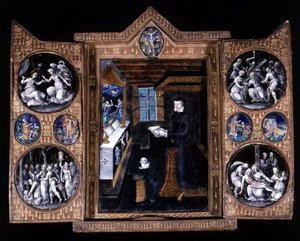 Catherine de Medicis (Caterina de Medici) (1519-1589) i bøn - triptykon e-mail og læder af Unknown artist