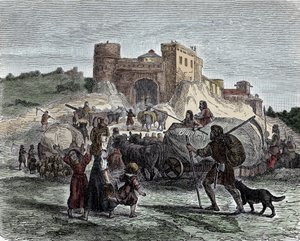 Kelterne i deres høvdingtjeneste - Keltisk civilisation, jernalder: Kelterne bringer deres ofre til rituelle ofre af Unknown artist