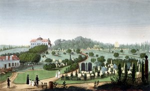 Kirkegården i Père Lachaise, omkring 1820 - i ""Views of Paris"" af Courvoisier af Unknown artist