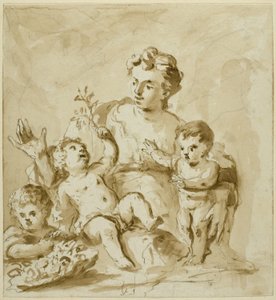 Velgørenhed med mor (mor med tre spædbørn) af Unknown artist